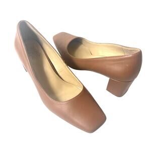 Naturalizer Shoe Comfort Mid Heel Women 9.5M Tan Leather Slip On Pump Square Toe